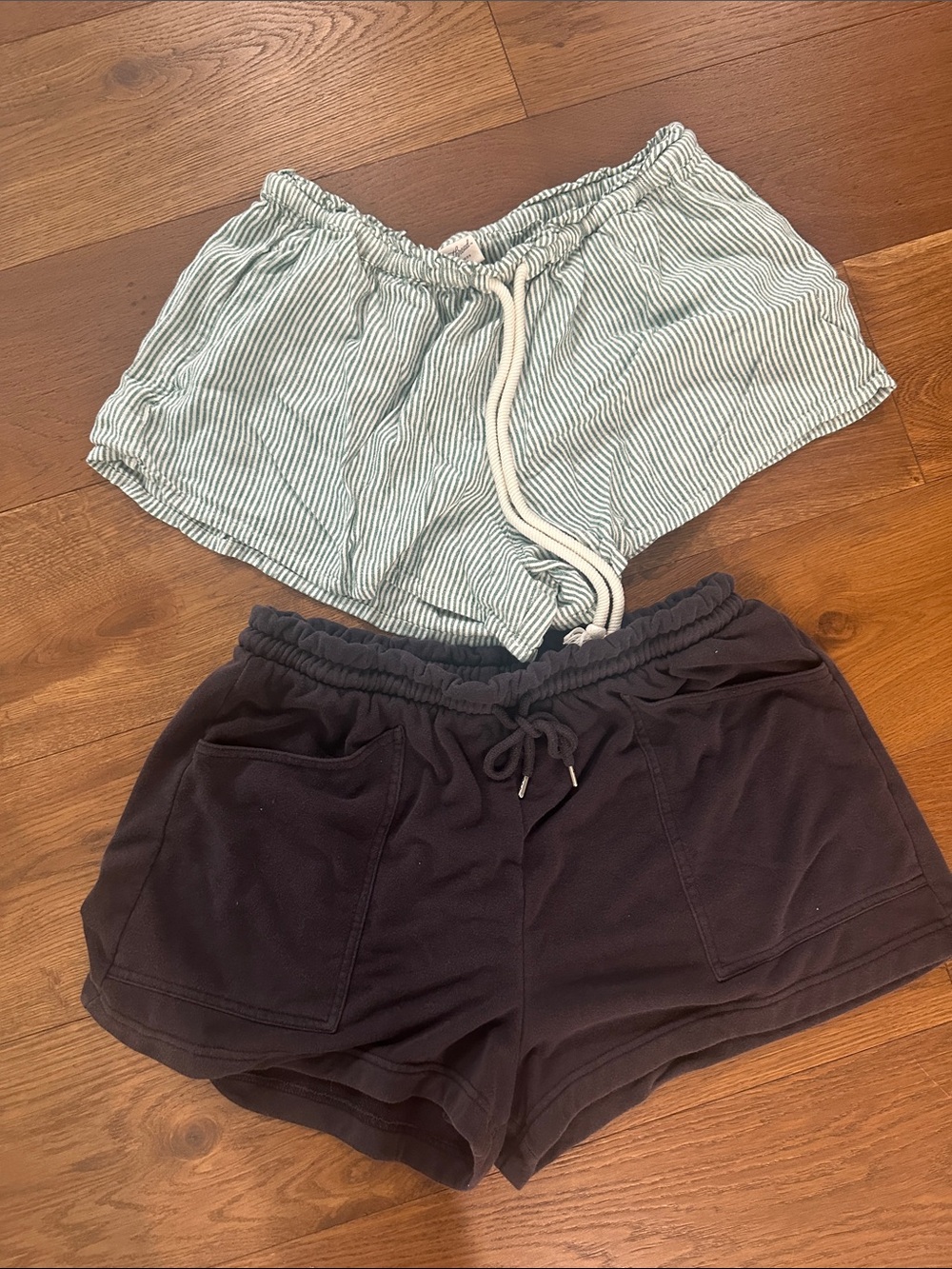 Universal Thread Light Green Stripe & Black Drawstring Lounge Shorts Duo